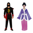 His & Hers Ninja & Geisha Couples Costume Set - Japanese Oriental Halloween Fancy Dress