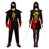 His & Hers Ninja Warrior Couples Costume Set - Japanese Samurai Halloween Fancy Dress