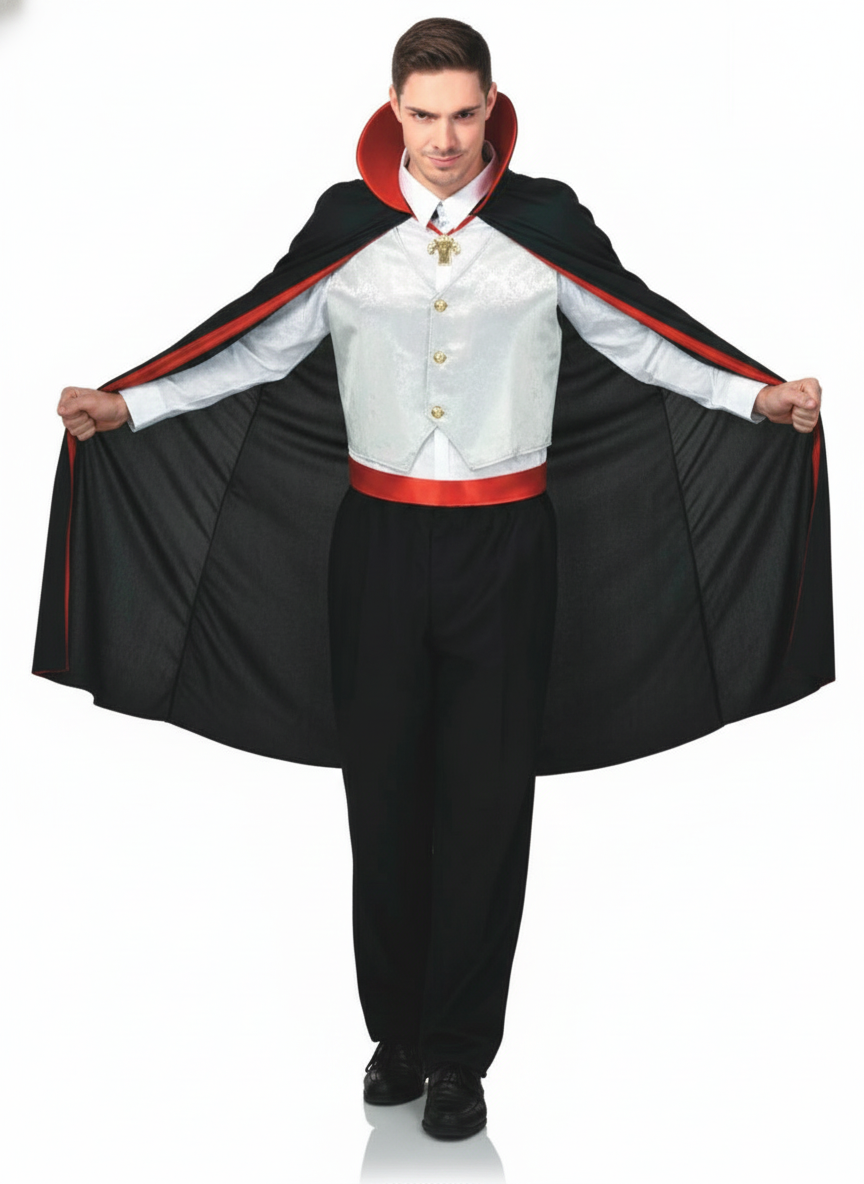 Mens Vampire Costume Adult Dracula Costume w/ Cape Party Dressup