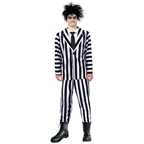 Mens Adult Beetlejuice Exorcist Stripe Suit Party Costume Halloween Tim Burton