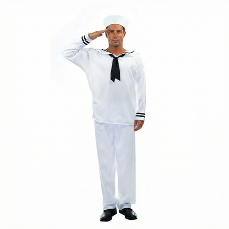 Mens Sailor Costume - White Navy Captain - One Size (Halloween & Fancy Dress)