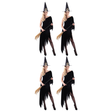 4x Womens Black Witch Costume Dress Bulk Pack - Hat Included (Group Costume for Halloween & Fancy Dress)