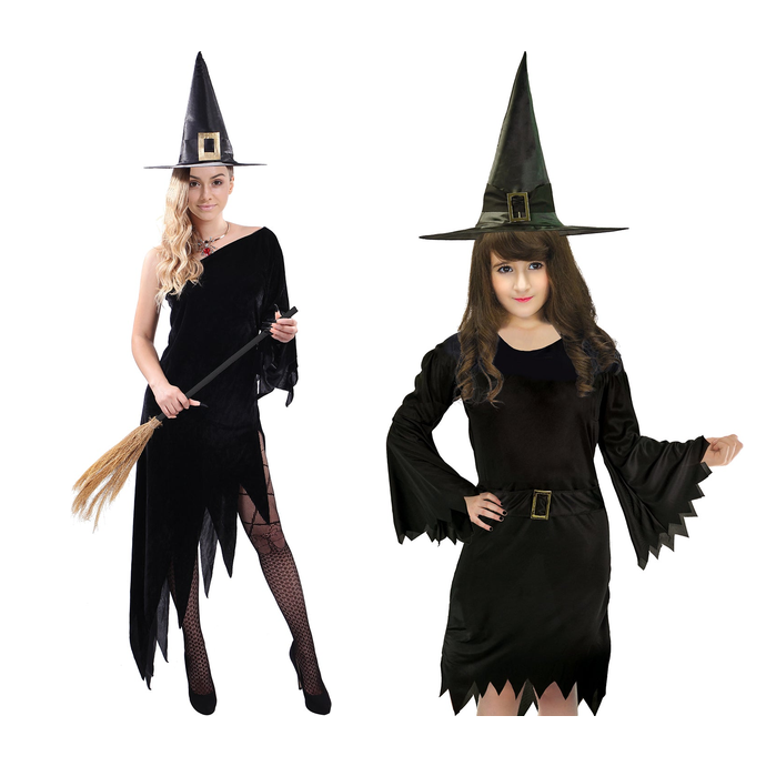 Classic Black Witch Family Costume Set - Adults & Kids Halloween Fancy Dress