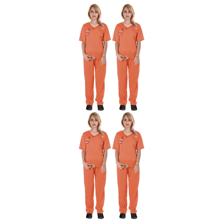 4x Adult Womens Orange Prisoner Costume Bulk Pack - Convict Jail Hens Night (Halloween & Fancy Dress)