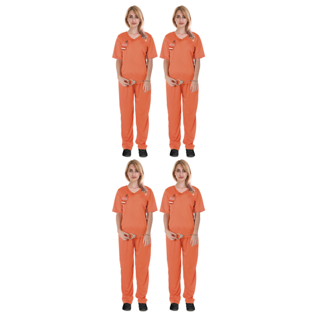 4x Adult Womens Orange Prisoner Costume Bulk Pack - Convict Jail Hens Night (Halloween & Fancy Dress)