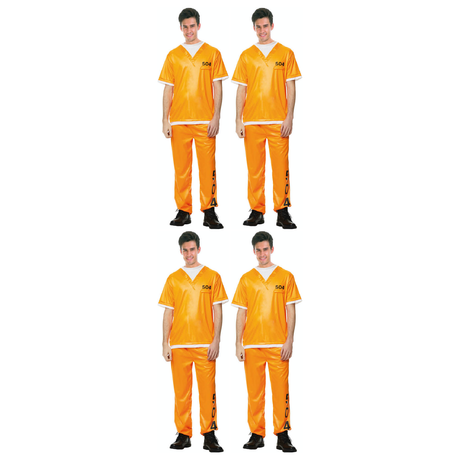 4x Adult Orange Prisoner Costume Bulk Pack - Jail Convict Complete Outfit (Group Costume for Halloween & Fancy Dress)
