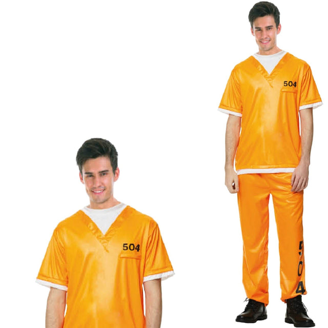 Adult Orange Prisoner Costume - Jail Convict Complete Outfit (Halloween & Fancy Dress)