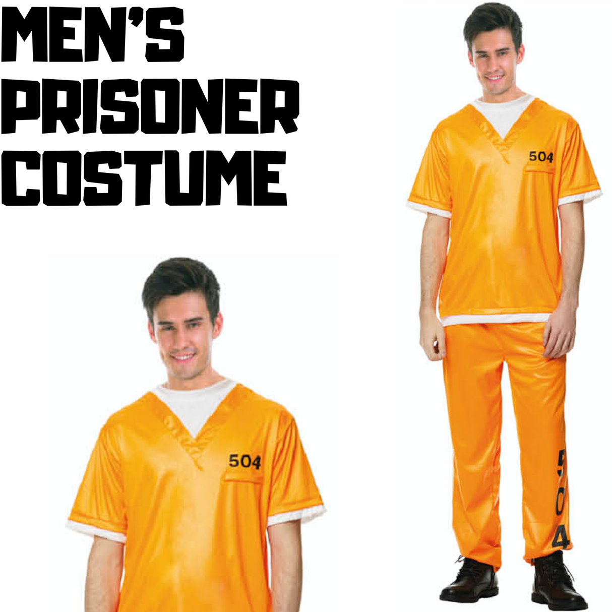 Adult Orange Prisoner Costume - Jail Convict Complete Outfit (Halloween & Fancy Dress)