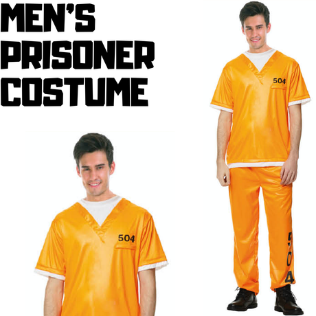 4x Adult Orange Prisoner Costume Bulk Pack - Jail Convict Complete Outfit (Halloween & Fancy Dress)
