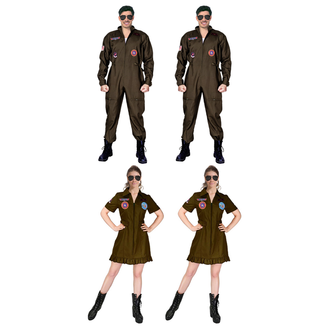Top Gun Group Costume Set - 2x Mens + 2x Womens Fighter Pilot (Halloween & Fancy Dress)