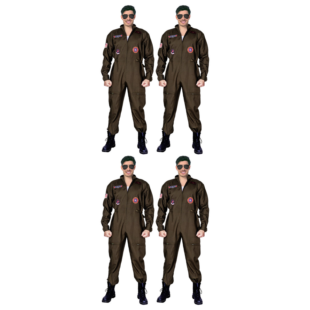 4x Adult Air Force Fighter Pilot Costume Bulk Pack - Top Gun/Army (Group Costume for Halloween & Fancy Dress)