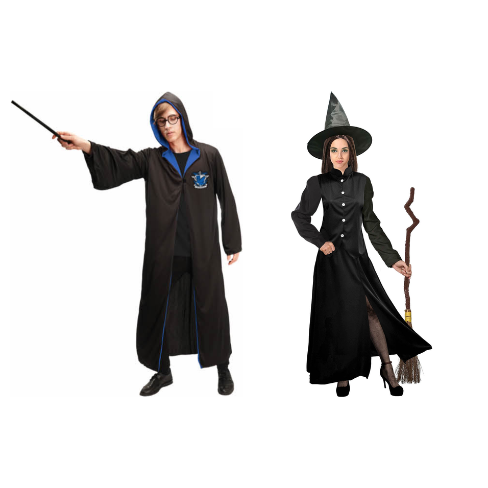 His & Hers Wizard & Wicked Witch Couples Costume Set - Halloween Fancy Dress