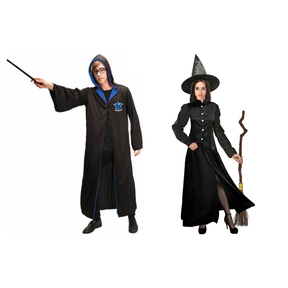 His & Hers Wizard & Wicked Witch Couples Costume Set - Halloween Fancy Dress