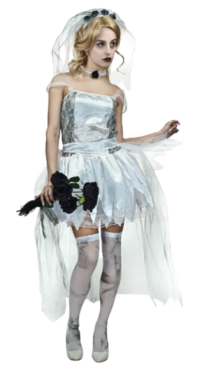 Adult Ghost Zombie Corpse Bride Fancy Dress Up Halloween Book Week Costume - XS/S (Height 155-165cm)