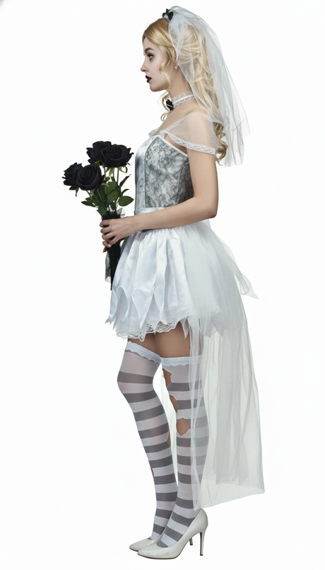 Adult Ghost Zombie Corpse Bride Fancy Dress Up Halloween Book Week Costume