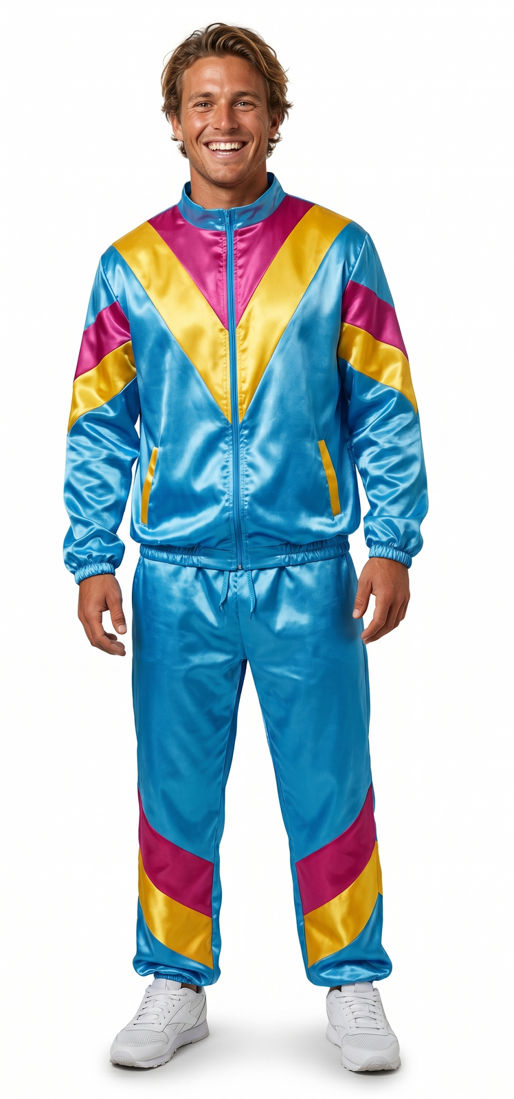 Adult 80s Tracksuit Costume - Blue Retro Neon Shell Suit (Halloween & Fancy Dress)