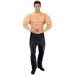 Mens Muscle Man Suit Chest Padded Arms Shirt Beach Top Hero Halloween Costume
