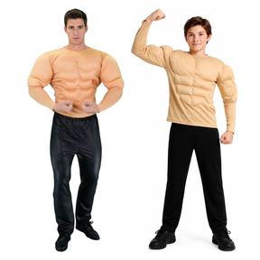 Muscle Man Family Costume Set - Adults & Kids Padded Superhero (Halloween & Fancy Dress)