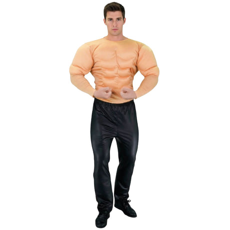 Mens Muscle Man Padded Chest Costume - Superhero Shirt (Halloween & Fancy Dress)