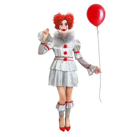 Womens Stephen Kings It Pennywise Evil Clown Halloween Scary Costume Outfit