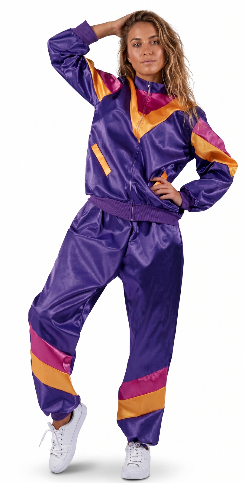 Adult 80s Shell Suit Tracksuit Costume - Purple Retro Jacket & Pants (Halloween & Fancy Dress)