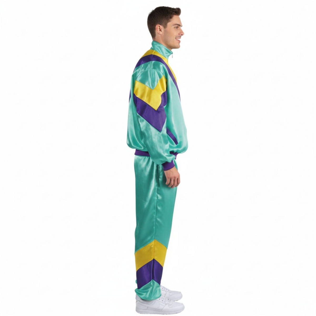 Adult 80s Shell Suit Tracksuit Costume - Aqua Retro Jacket & Pants (Halloween & Fancy Dress)