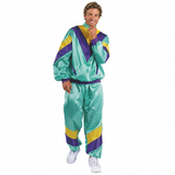 Adult 80s Shell Suit Tracksuit Costume - Aqua Retro Jacket & Pants (Halloween & Fancy Dress)