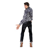 Mens Silver Deluxe Disco Tiger Print Shirt Costume - 70s Party (Halloween & Fancy Dress)
