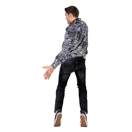 Mens Silver Deluxe Disco Tiger Print Shirt Costume - 70s Party (Halloween & Fancy Dress)