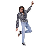 Mens Silver Deluxe Disco Tiger Print Shirt Costume - 70s Party (Halloween & Fancy Dress)