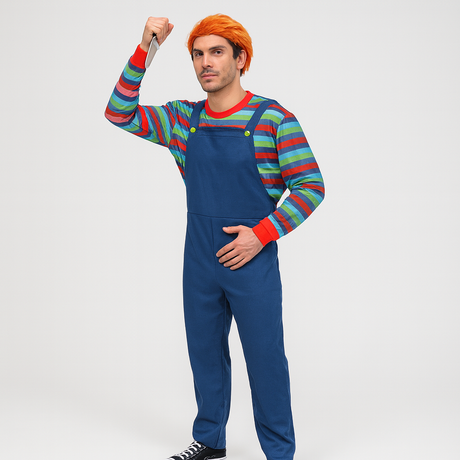 Adult Creepy Child Costume - Overalls & Mask (Halloween & Fancy Dress)