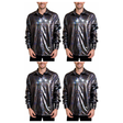 4x Mens Black Metallic Disco Shirt Bulk Pack - 70s Dance Costume (Fancy Dress Party)