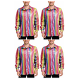 4x Mens Rainbow Metallic Disco Shirt Bulk Pack - 70s Dance Costume (Fancy Dress Party)