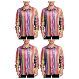 4x Mens Rainbow Metallic Disco Shirt Bulk Pack - 70s Dance Costume (Fancy Dress Party)