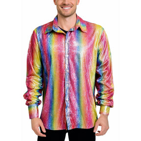 Mens Rainbow Metallic Disco Shirt - 70s Dance Costume (Fancy Dress Party)