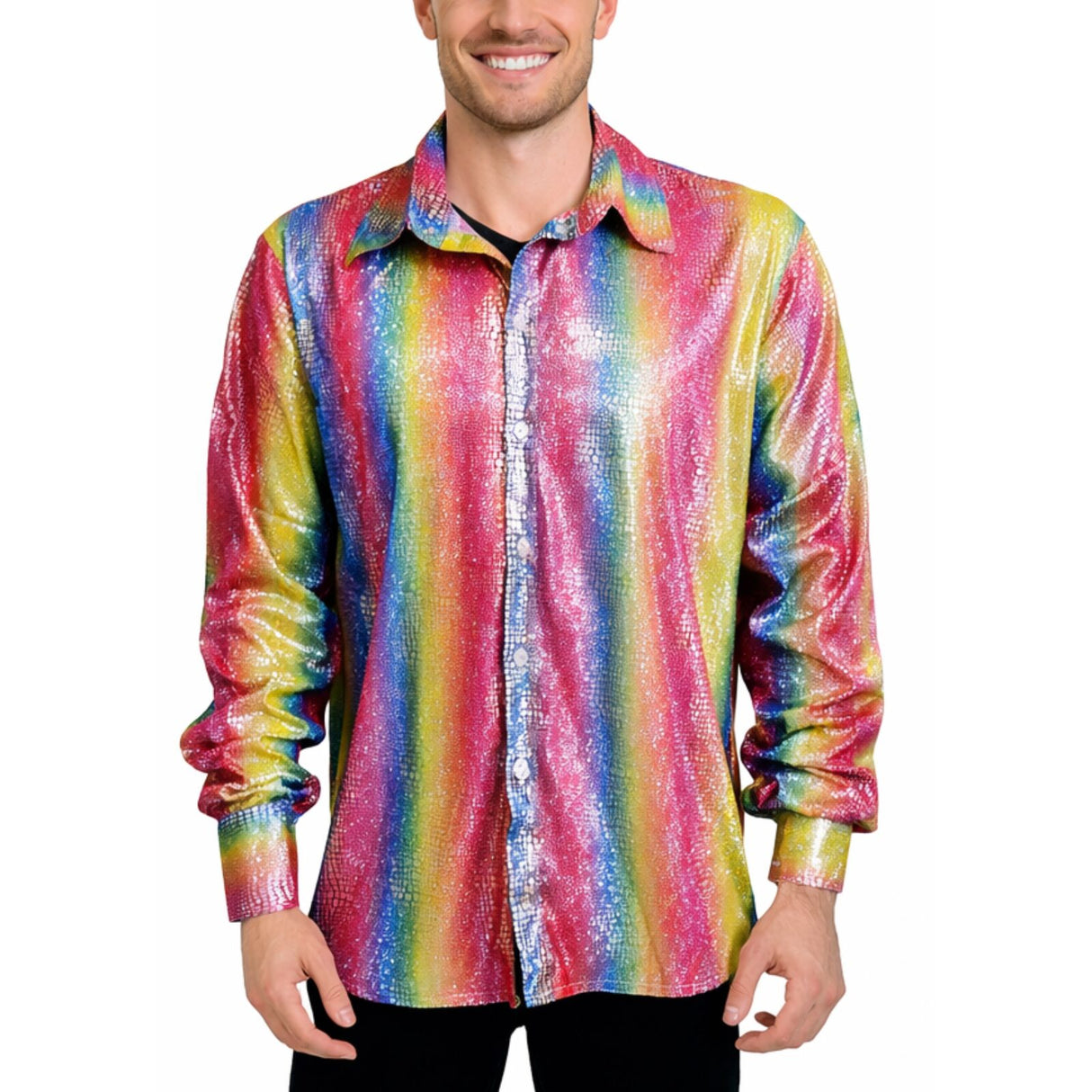 Mens Rainbow Metallic Disco Shirt - 70s Dance Costume (Fancy Dress Party)