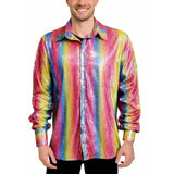 Mens Rainbow Metallic Disco Shirt - 70s Dance Costume (Fancy Dress Party)