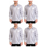 4x Mens Silver Metallic Disco Shirt Bulk Pack - 70s Dance Costume (Fancy Dress Party)