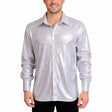 Mens Silver Metallic Disco Shirt - 70s Dance Costume (Fancy Dress Party)