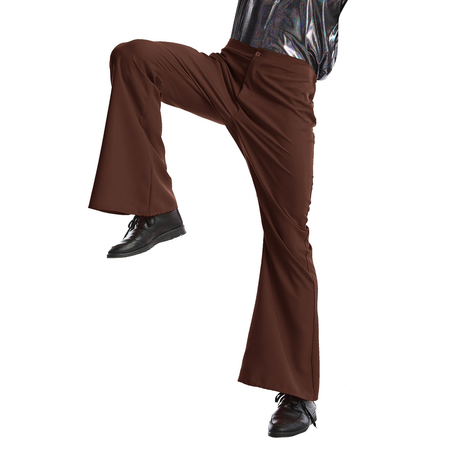 Mens 70s Retro Disco Flare Pants/Trousers - Brown (Dance Costume for Halloween & Fancy Dress Party)