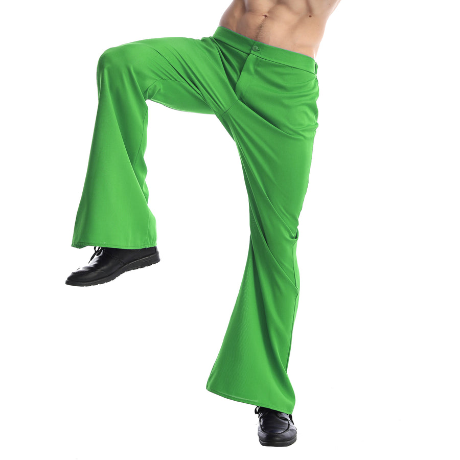 Mens 70s Retro Disco Flare Pants/Trousers - Green (Dance Costume for Halloween & Fancy Dress Party)