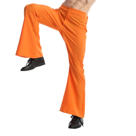 Mens 70s Retro Disco Flare Pants/Trousers - Orange (Dance Costume for Halloween & Fancy Dress Party)
