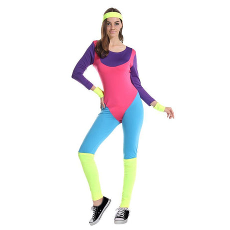 Adult 80s Aerobics Costume - Retro Gym Workout (Halloween & Fancy Dress)
