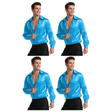 4x Mens Blue 70s Deluxe Disco Shirt Costume Bulk Pack - Groovy Dancer Long Sleeve (Halloween & Fancy Dress)