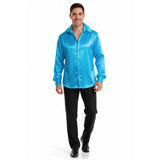Mens Blue 70s Deluxe Disco Shirt Costume - Groovy Dancer Long Sleeve (Halloween & Fancy Dress)