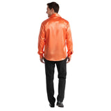 Mens 70s Deluxe Disco Shirt Costume Dance Groovy Dancer Long Sleeve - Orange