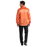 Mens Orange 70s Deluxe Disco Shirt Costume - Groovy Dancer Long Sleeve (Halloween & Fancy Dress)