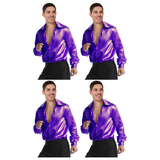 4x Mens Purple 70s Deluxe Disco Shirt Costume Bulk Pack - Groovy Dancer Long Sleeve (Halloween & Fancy Dress)