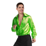 Mens Green 70s Deluxe Disco Shirt Costume - Groovy Dancer Long Sleeve (Halloween & Fancy Dress)