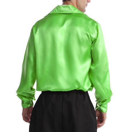 4x Mens Green 70s Deluxe Disco Shirt Costume Bulk Pack - Groovy Dancer Long Sleeve (Halloween & Fancy Dress)